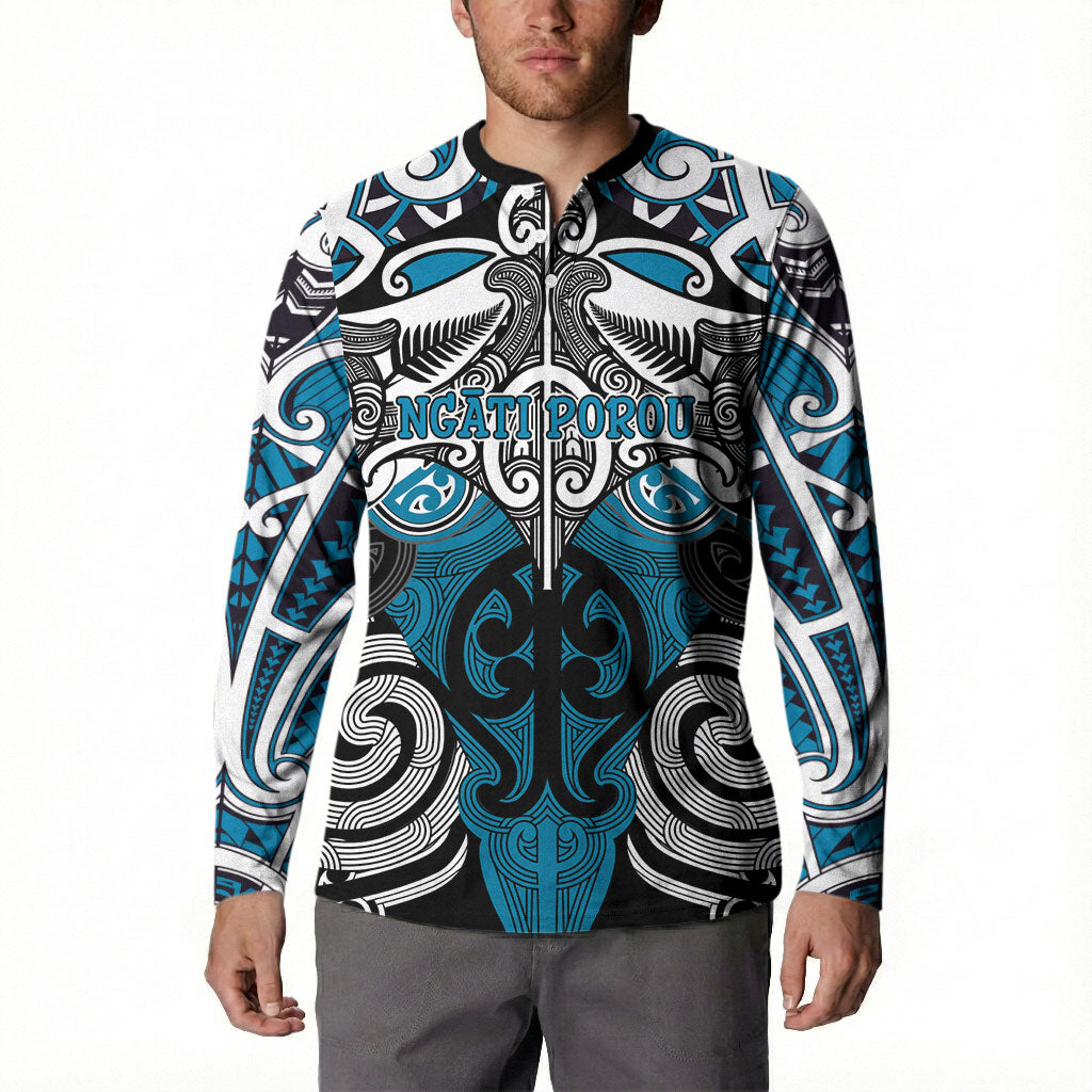 Personalised Maori Ngati Porou Button Sweatshirt Silver Fern Kowhaiwhai Art