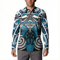 Personalised Maori Ngati Porou Button Sweatshirt Silver Fern Kowhaiwhai Art