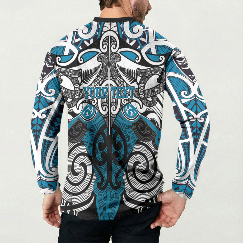 Personalised Maori Ngati Porou Button Sweatshirt Silver Fern Kowhaiwhai Art