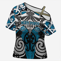 Personalised Maori Ngati Porou Cross Shoulder Shirt Silver Fern Kowhaiwhai Art