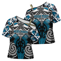 Personalised Maori Ngati Porou Cross Shoulder Shirt Silver Fern Kowhaiwhai Art