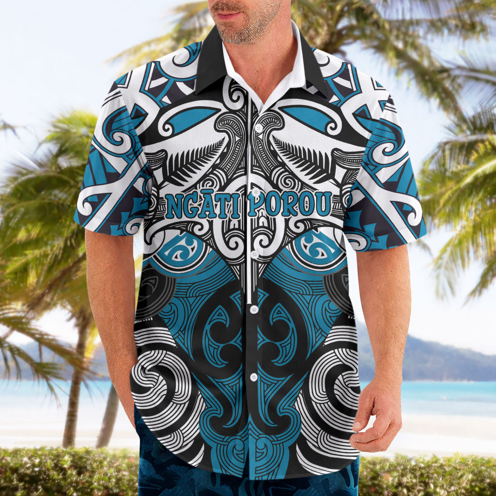 Personalised Maori Ngati Porou Hawaiian Shirt Silver Fern Kowhaiwhai Art