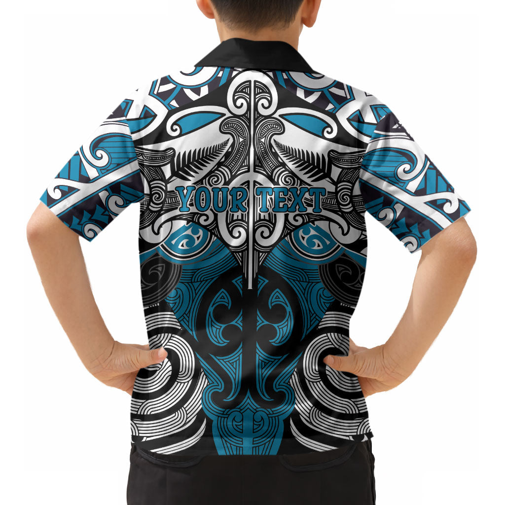 Personalised Maori Ngati Porou Kid Hawaiian Shirt Silver Fern Kowhaiwhai Art