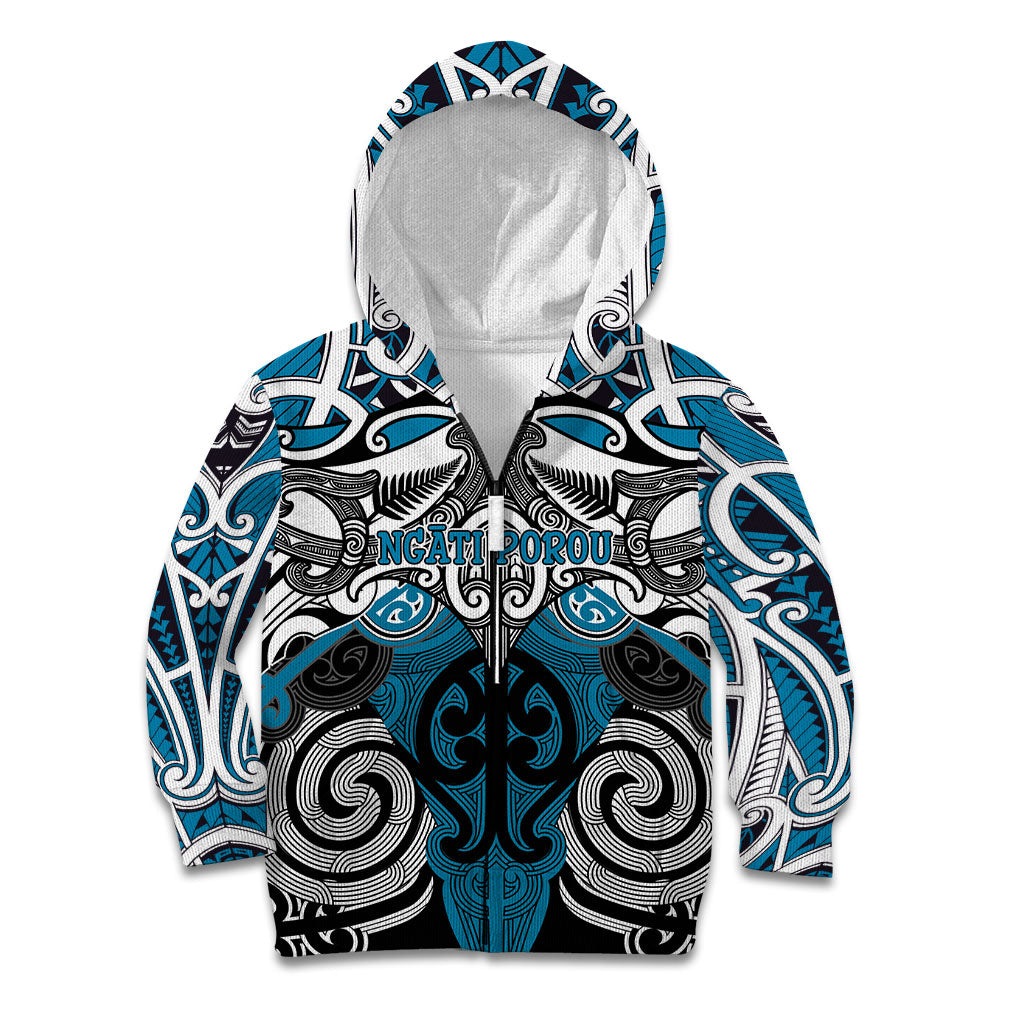 Personalised Maori Ngati Porou Kid Hoodie Silver Fern Kowhaiwhai Art
