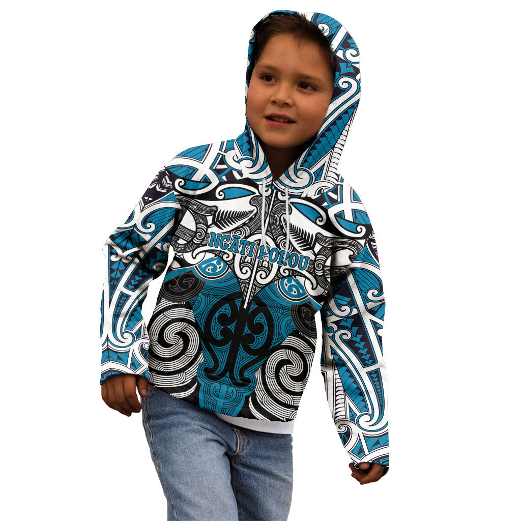 Personalised Maori Ngati Porou Kid Hoodie Silver Fern Kowhaiwhai Art
