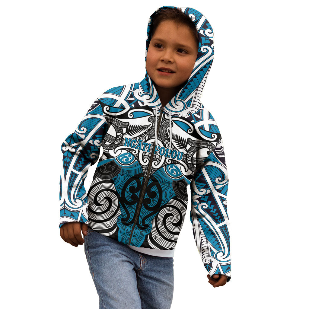Personalised Maori Ngati Porou Kid Hoodie Silver Fern Kowhaiwhai Art