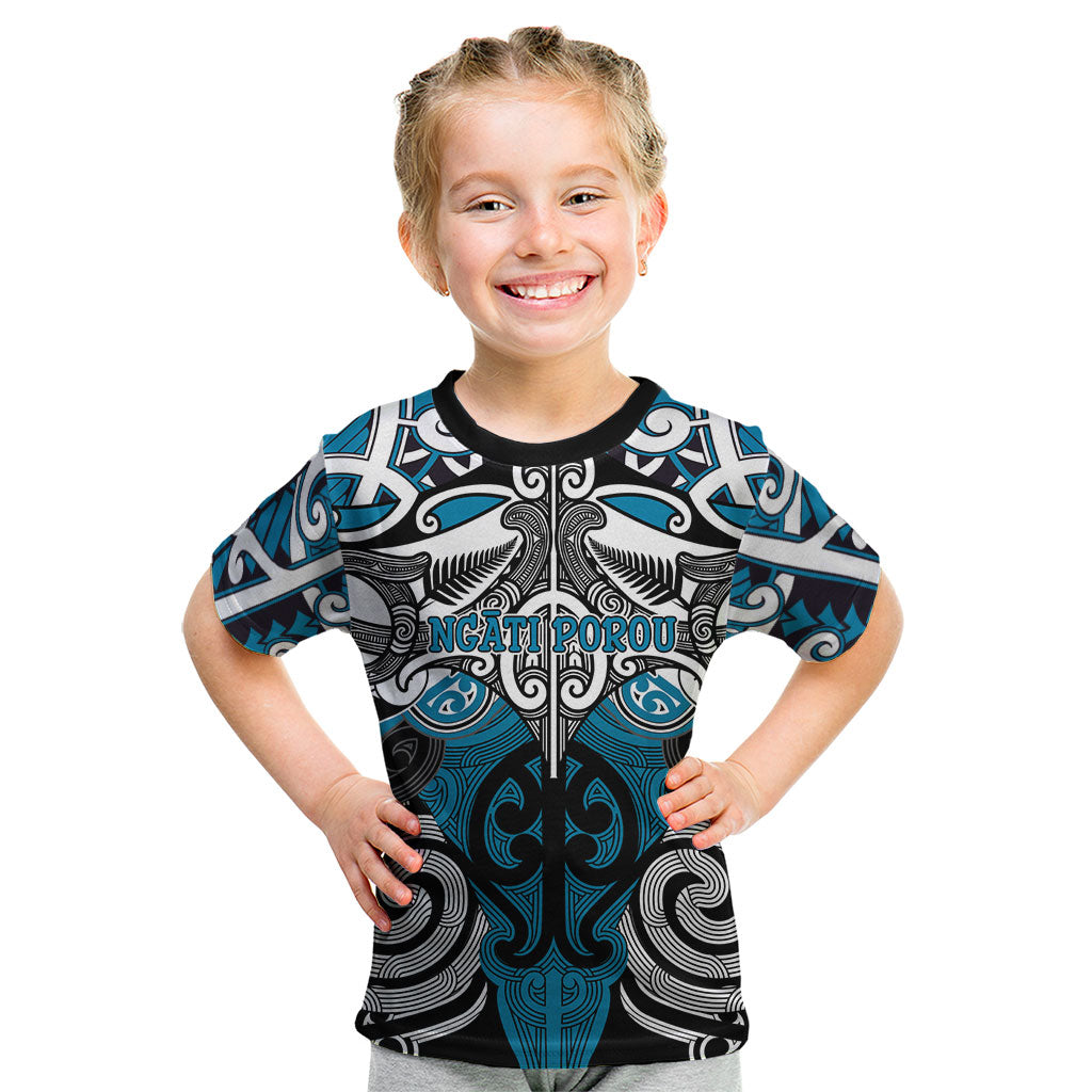Personalised Maori Ngati Porou Kid T Shirt Silver Fern Kowhaiwhai Art