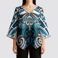 Personalised Maori Ngati Porou Kimono Sleeve Blouse Silver Fern Kowhaiwhai Art
