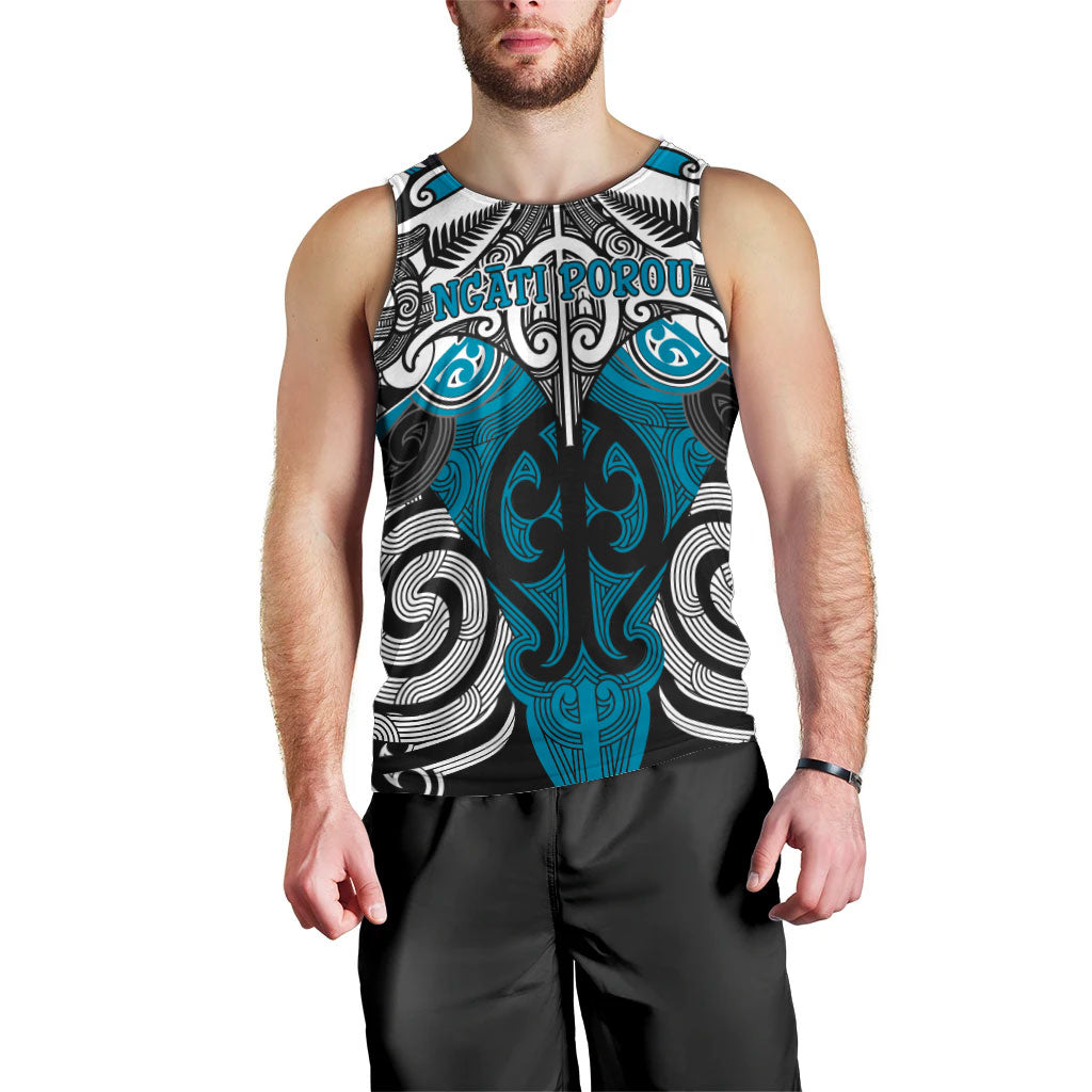 Personalised Maori Ngati Porou Men Tank Top Silver Fern Kowhaiwhai Art