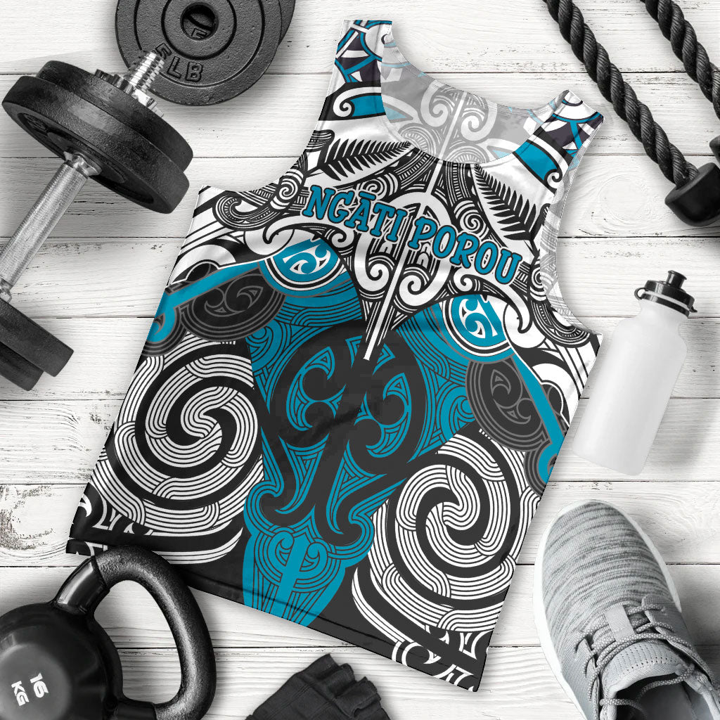 Personalised Maori Ngati Porou Men Tank Top Silver Fern Kowhaiwhai Art