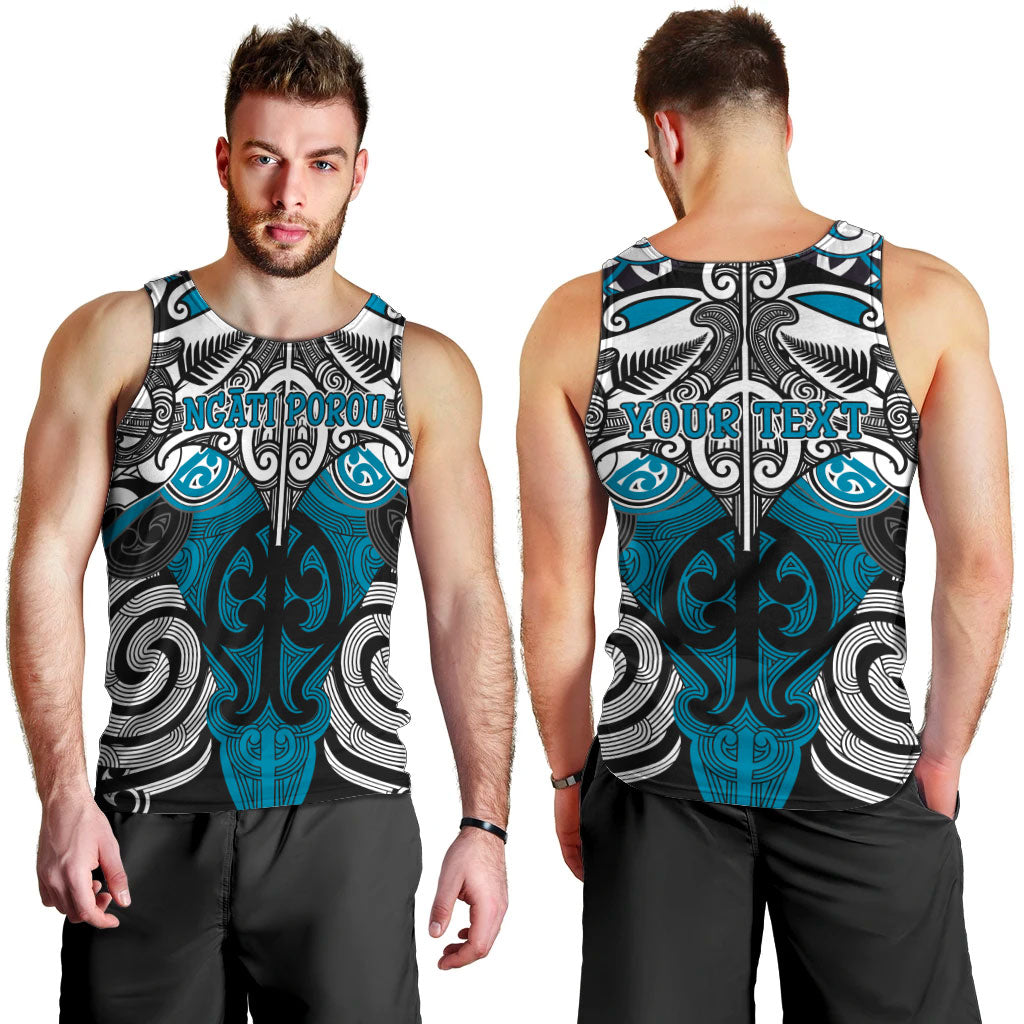 Personalised Maori Ngati Porou Men Tank Top Silver Fern Kowhaiwhai Art