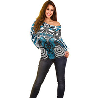 Personalised Maori Ngati Porou Off Shoulder Sweater Silver Fern Kowhaiwhai Art