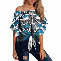 Personalised Maori Ngati Porou Off Shoulder Wrap Waist Top Silver Fern Kowhaiwhai Art
