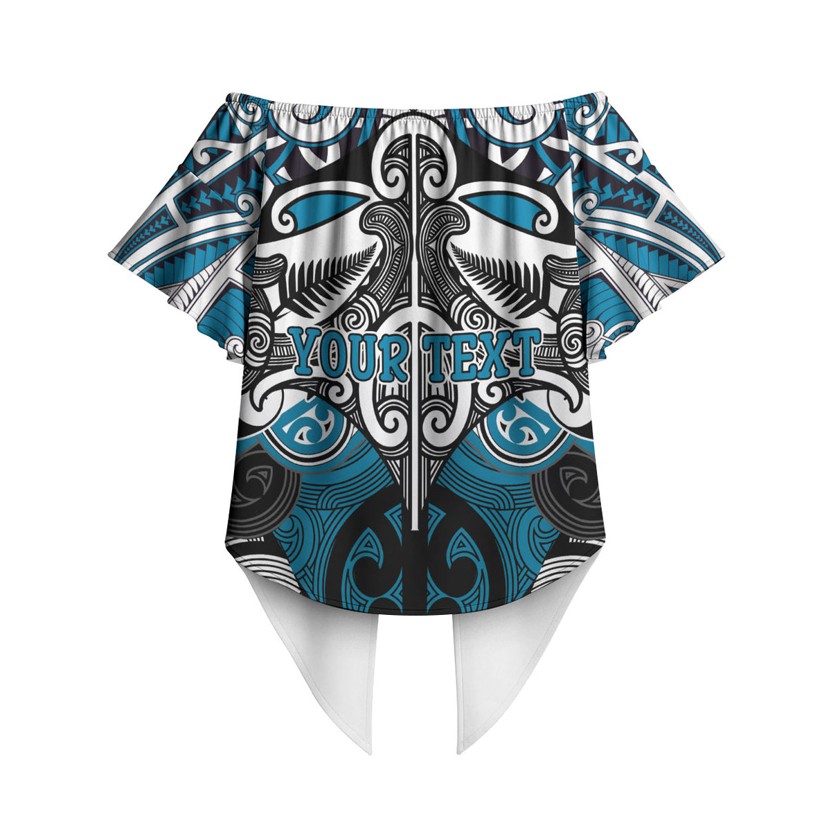 Personalised Maori Ngati Porou Off Shoulder Wrap Waist Top Silver Fern Kowhaiwhai Art