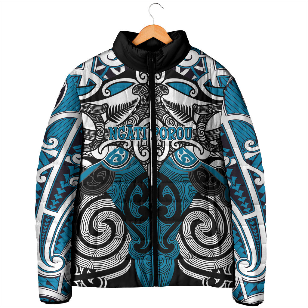Personalised Maori Ngati Porou Padded Jacket Silver Fern Kowhaiwhai Art