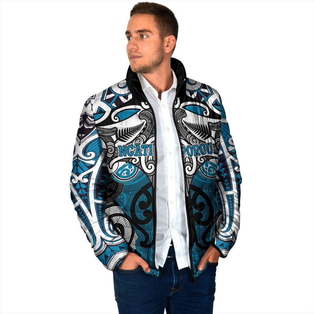 Personalised Maori Ngati Porou Padded Jacket Silver Fern Kowhaiwhai Art