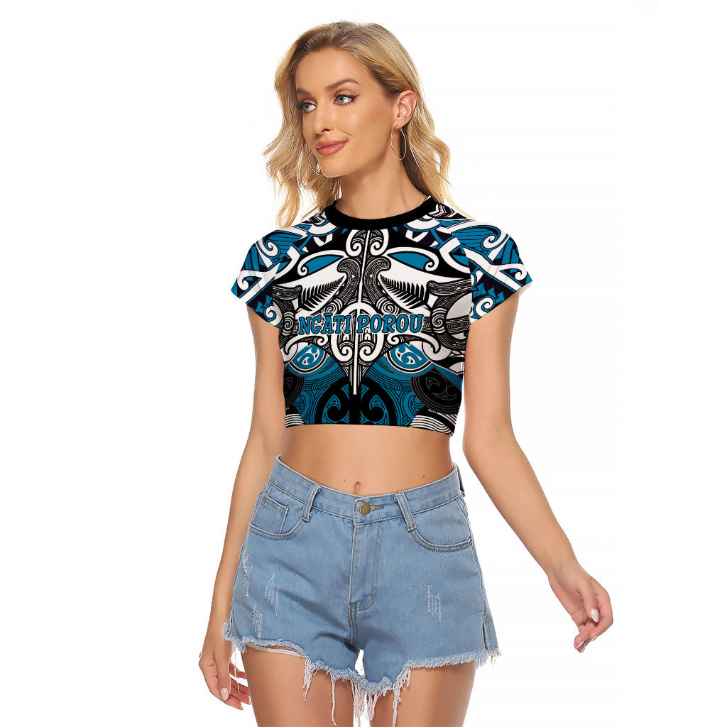Personalised Maori Ngati Porou Raglan Cropped T Shirt Silver Fern Kowhaiwhai Art