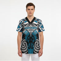 Personalised Maori Ngati Porou Scrub Top Silver Fern Kowhaiwhai Art