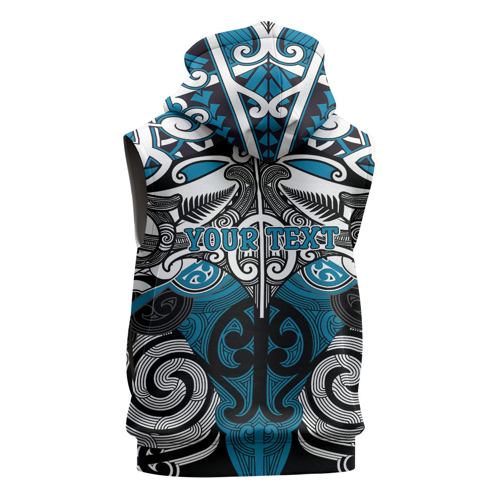 Personalised Maori Ngati Porou Sleeveless Zip Hoodie Silver Fern Kowhaiwhai Art
