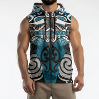 Personalised Maori Ngati Porou Sleeveless Zip Hoodie Silver Fern Kowhaiwhai Art