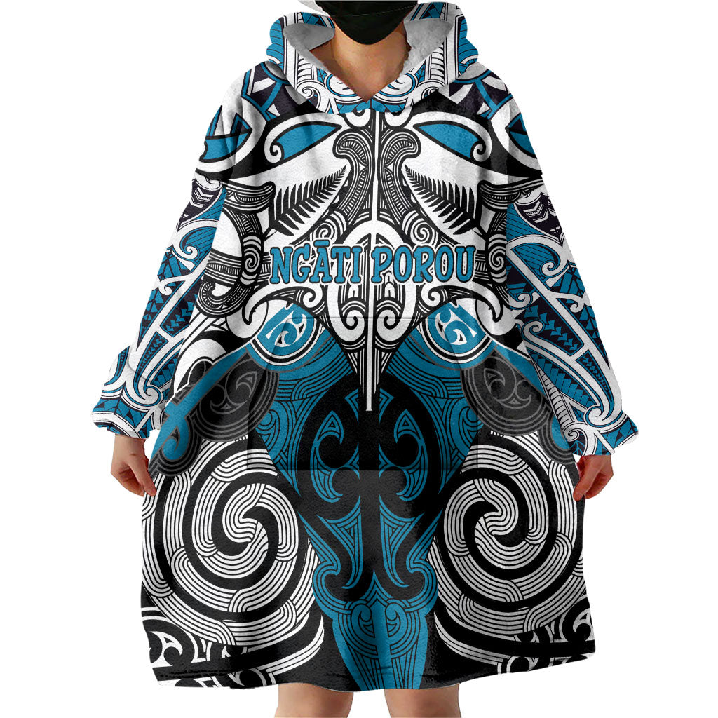 Personalised Maori Ngati Porou Wearable Blanket Hoodie Silver Fern Kowhaiwhai Art
