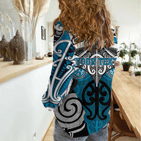 Personalised Maori Ngati Porou Women Casual Shirt Silver Fern Kowhaiwhai Art