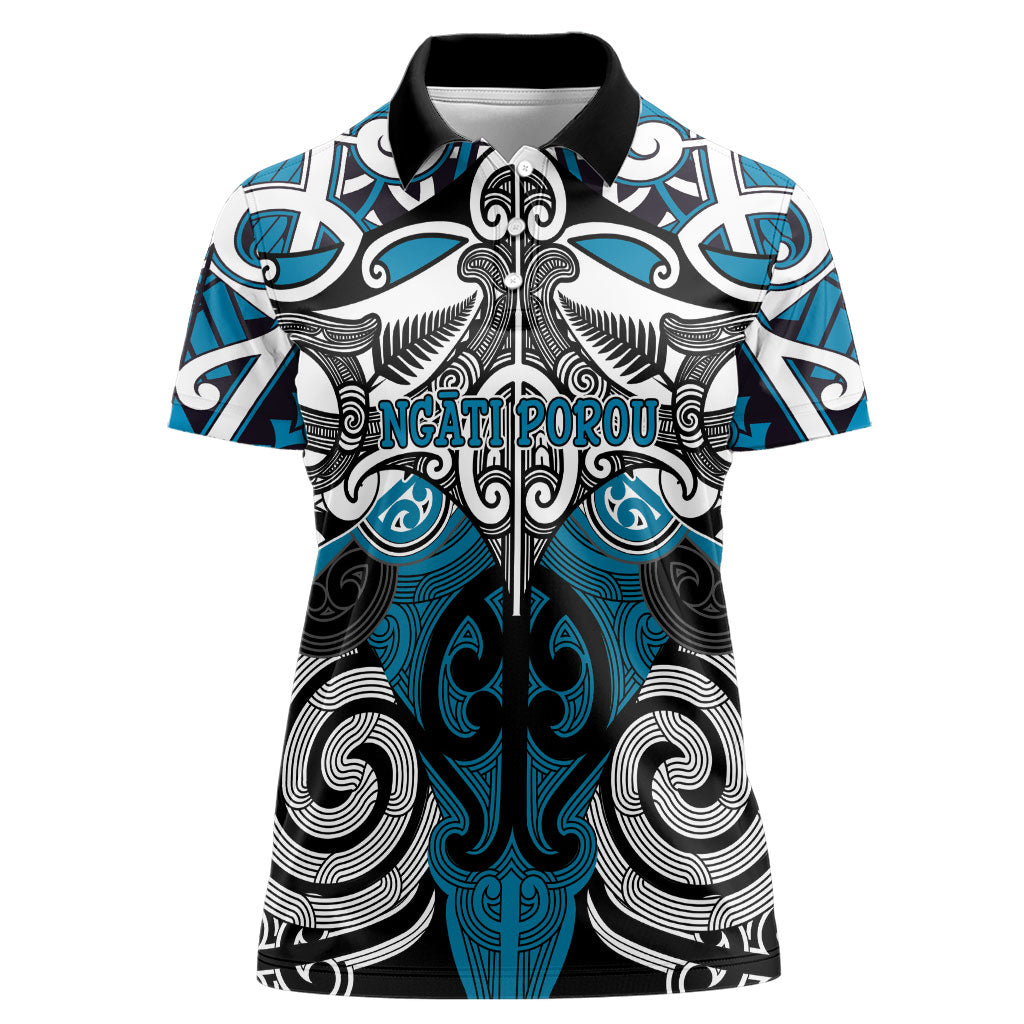 Personalised Maori Ngati Porou Women Polo Shirt Silver Fern Kowhaiwhai Art