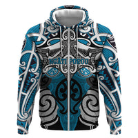 Personalised Maori Ngati Porou Zip Hoodie Silver Fern Kowhaiwhai Art