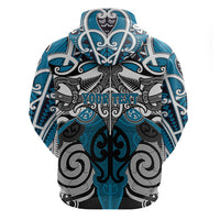 Personalised Maori Ngati Porou Zip Hoodie Silver Fern Kowhaiwhai Art