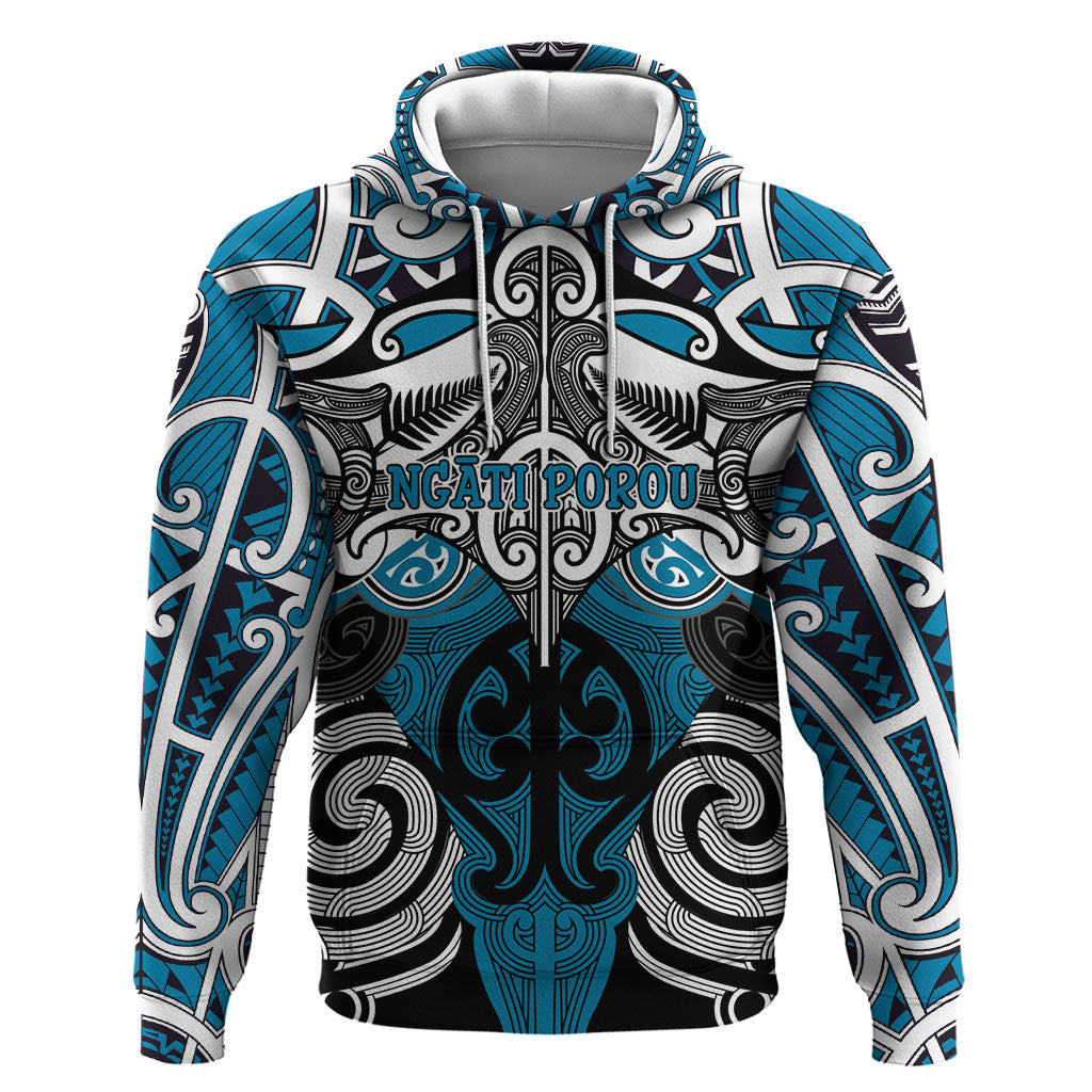 Personalised Maori Ngati Porou Zip Hoodie Silver Fern Kowhaiwhai Art