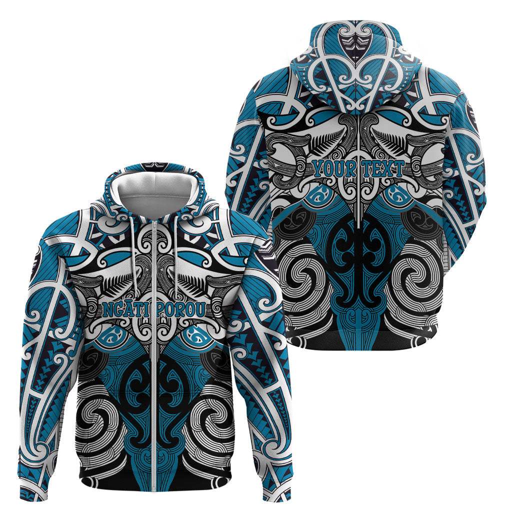 Personalised Maori Ngati Porou Zip Hoodie Silver Fern Kowhaiwhai Art