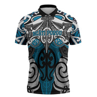Personalised Maori Ngati Porou Zipper Polo Shirt Silver Fern Kowhaiwhai Art