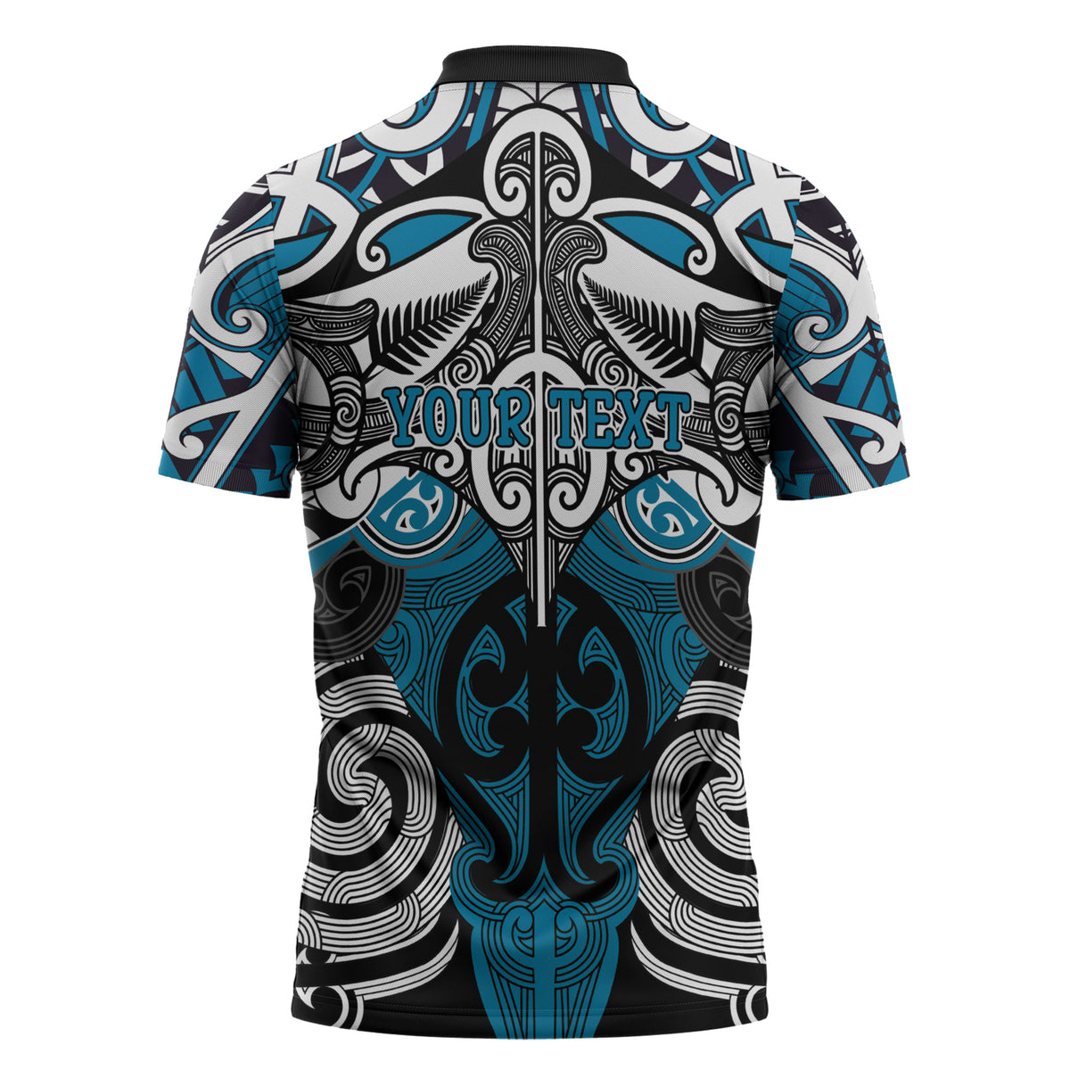 Personalised Maori Ngati Porou Zipper Polo Shirt Silver Fern Kowhaiwhai Art