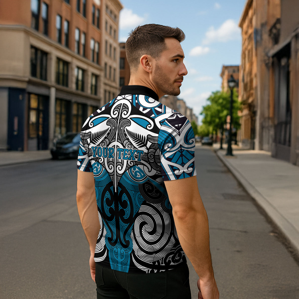 Personalised Maori Ngati Porou Zipper Polo Shirt Silver Fern Kowhaiwhai Art