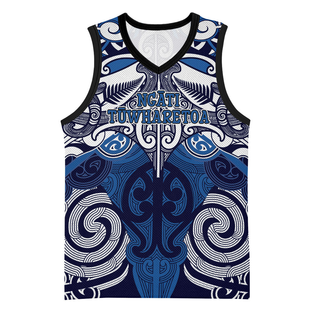 Personalised Maori Ngati Tuwharetoa Basketball Jersey Silver Fern Kowhaiwhai Art