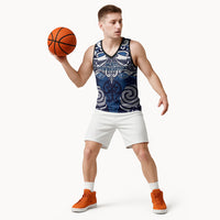 Personalised Maori Ngati Tuwharetoa Basketball Jersey Silver Fern Kowhaiwhai Art