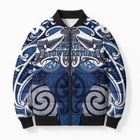 Personalised Maori Ngati Tuwharetoa Bomber Puffer Jacket Silver Fern Kowhaiwhai Art