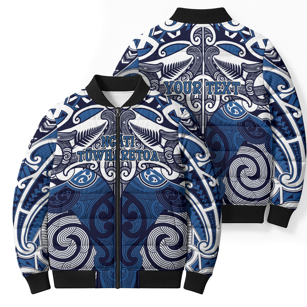 Personalised Maori Ngati Tuwharetoa Bomber Puffer Jacket Silver Fern Kowhaiwhai Art