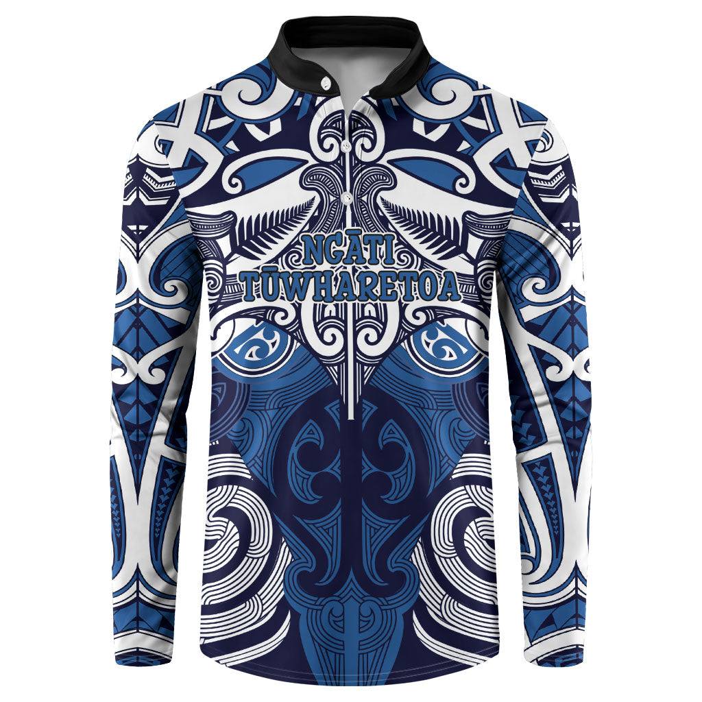 Personalised Maori Ngati Tuwharetoa Button Sweatshirt Silver Fern Kowhaiwhai Art