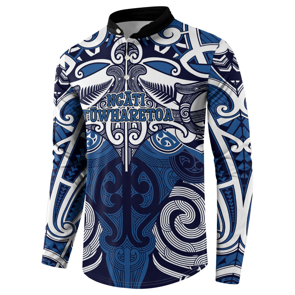 Personalised Maori Ngati Tuwharetoa Button Sweatshirt Silver Fern Kowhaiwhai Art