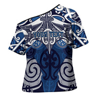 Personalised Maori Ngati Tuwharetoa Cross Shoulder Shirt Silver Fern Kowhaiwhai Art