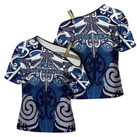 Personalised Maori Ngati Tuwharetoa Cross Shoulder Shirt Silver Fern Kowhaiwhai Art