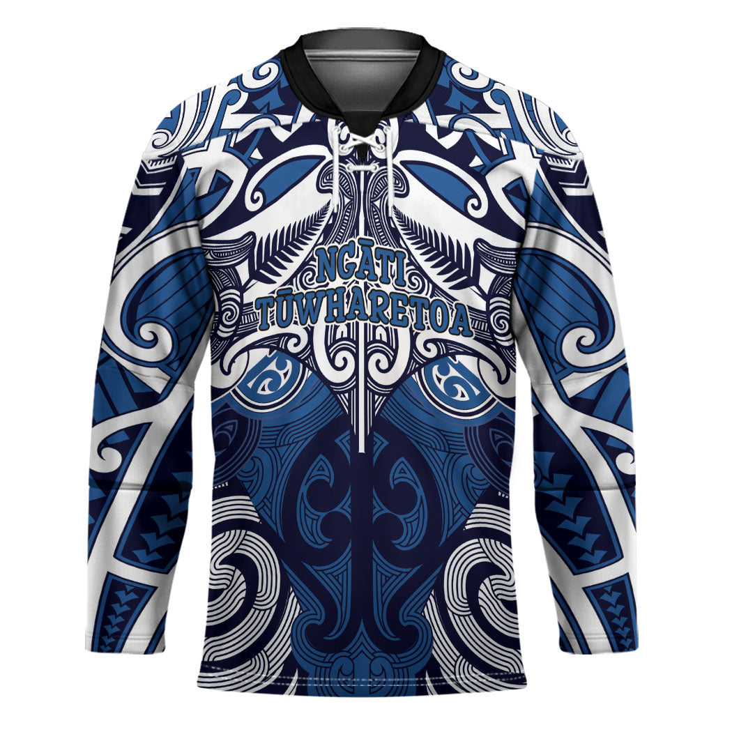 Personalised Maori Ngati Tuwharetoa Hockey Jersey Silver Fern Kowhaiwhai Art