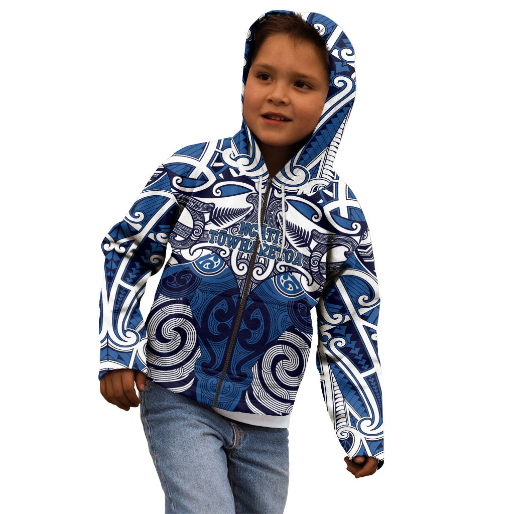 Personalised Maori Ngati Tuwharetoa Kid Hoodie Silver Fern Kowhaiwhai Art