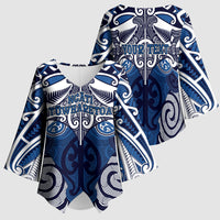 Personalised Maori Ngati Tuwharetoa Kimono Sleeve Blouse Silver Fern Kowhaiwhai Art