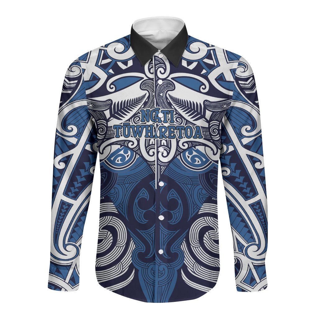 Personalised Maori Ngati Tuwharetoa Long Sleeve Button Shirt Silver Fern Kowhaiwhai Art