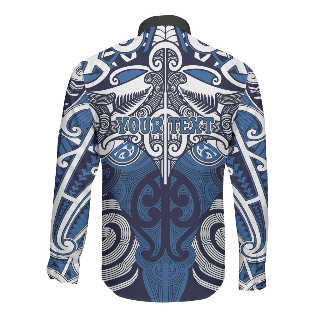 Personalised Maori Ngati Tuwharetoa Long Sleeve Button Shirt Silver Fern Kowhaiwhai Art