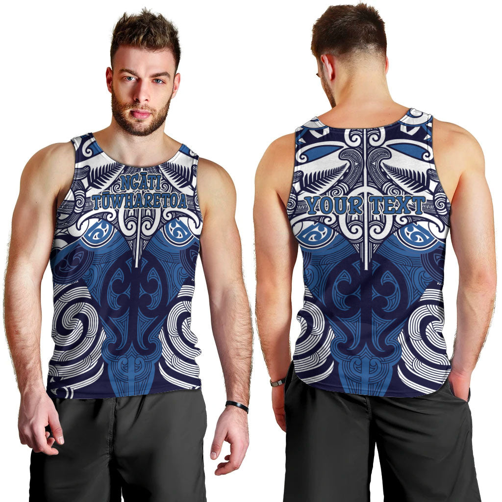 Personalised Maori Ngati Tuwharetoa Men Tank Top Silver Fern Kowhaiwhai Art