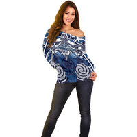 Personalised Maori Ngati Tuwharetoa Off Shoulder Sweater Silver Fern Kowhaiwhai Art