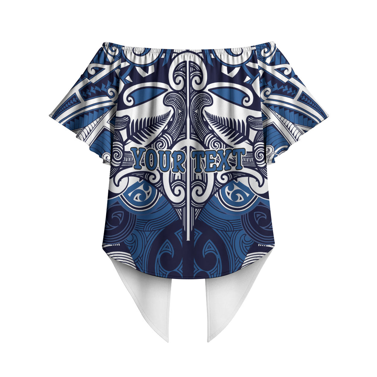 Personalised Maori Ngati Tuwharetoa Off Shoulder Wrap Waist Top Silver Fern Kowhaiwhai Art